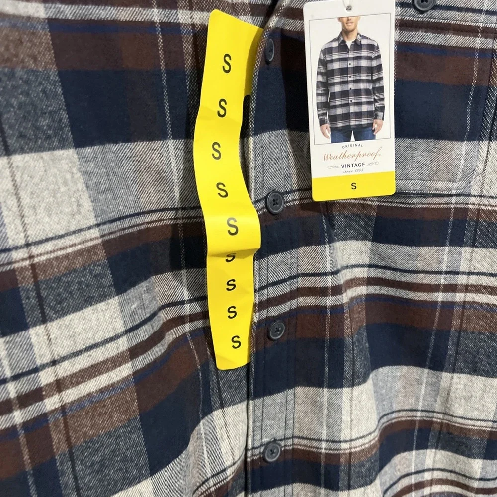 Original Weatherproof SMALL BROWN GRAY 60% Cotton NwT Flannel Jacket Shackleton - Picture 8 of 12